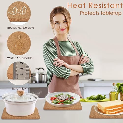 Miniatura 2 de Salvamanteles de corcho para ollas calientes y sartenes calientes, paquete de 6 salvamanteles de corcho grueso de alta densidad para platos