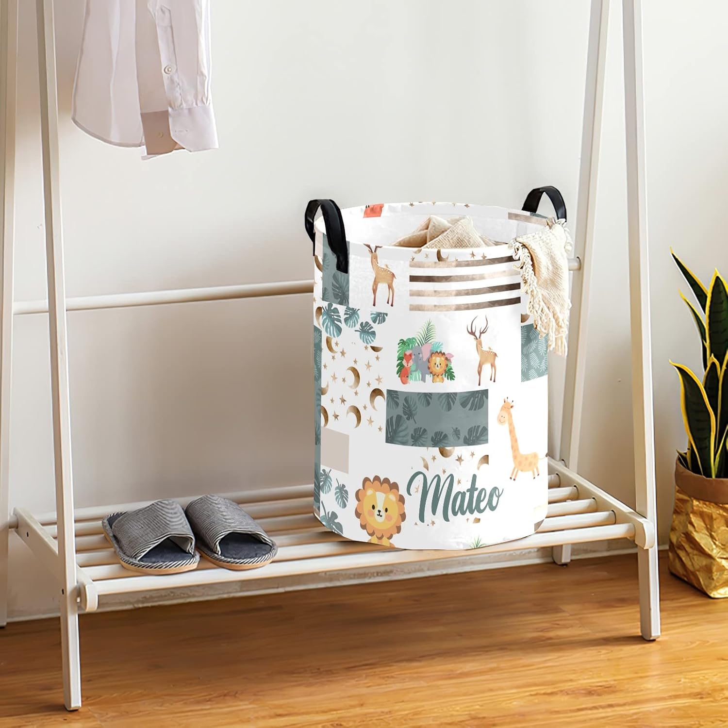Jungle Animal Faux Patchwork Quilt Personalized Laundry Basket Clothes Hamper with Handles Waterproof ,Collapsible Laundry Storage Baskets for Bathroom,Bedroom Decorative 19.7inchHx14.2inchD