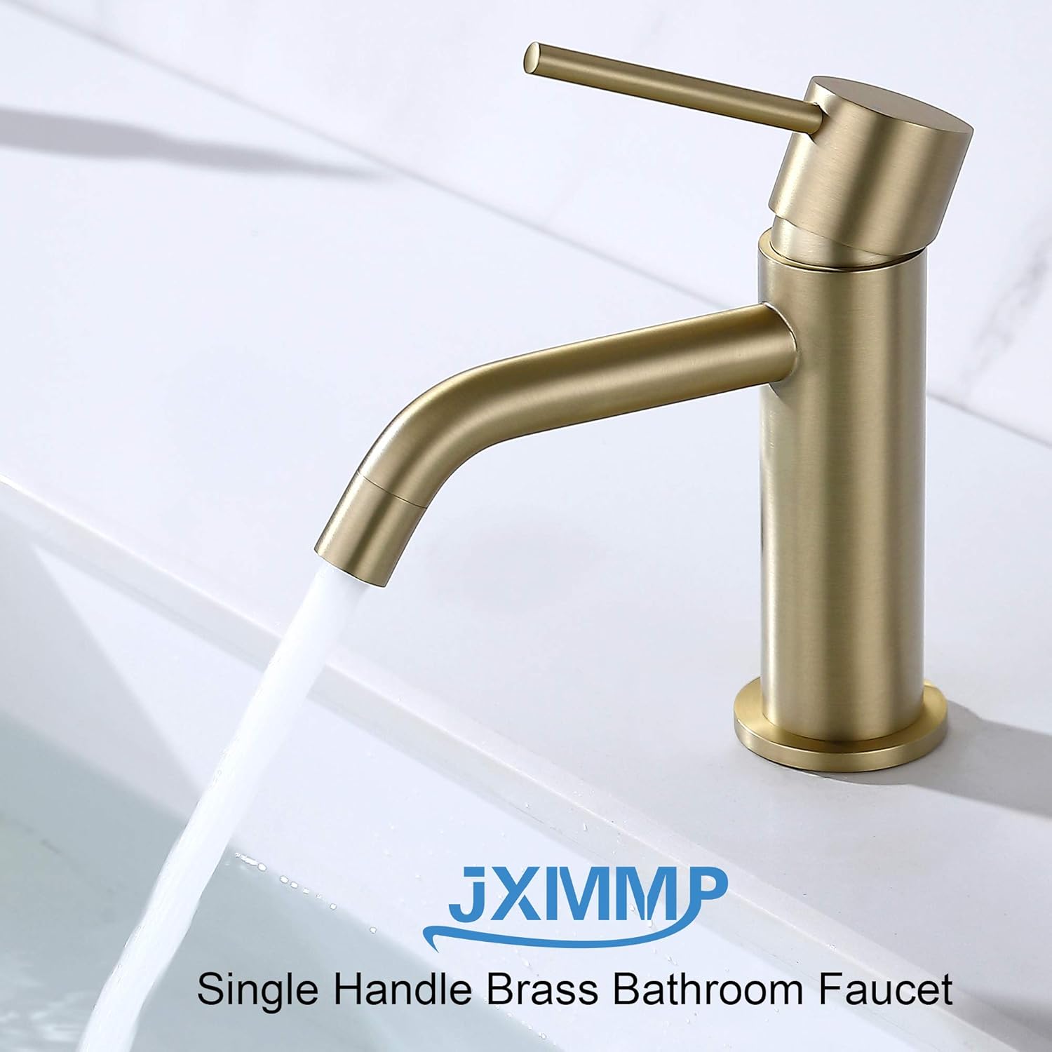 Brushed Gold Bathroom Faucet, Single Handle Brass Sink Faucet Bathroom Single Hole with Pop Up Sink Drain Assembly and Water Faucet Supply Lines - Image 6