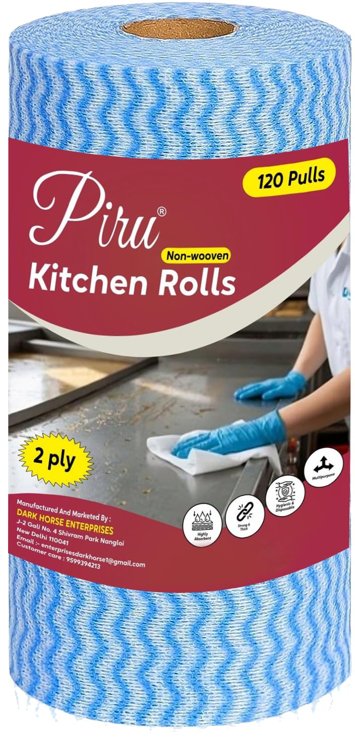 PIRU Kitchen Roll Kitchen Tissue roll Cleaning Wipes Washable & Reusable Quick Dry Dish Towels for Home & Kitchen Cleansing Super Absorbent Soft & Hygienic - 80 PULLS IN EACH ROLL (PACK 1)-image-30