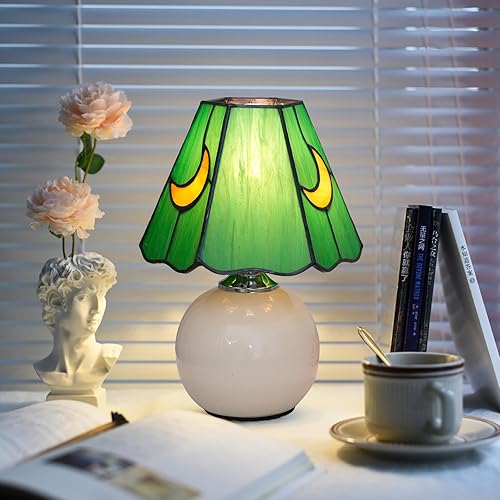 Miniatura 40 de Lámpara de hongo, lámpara de vitral, lámparas Tiffany de luna, pequeñas lámparas de mesita de noche para sala de estar, decoración del hogar, niñas