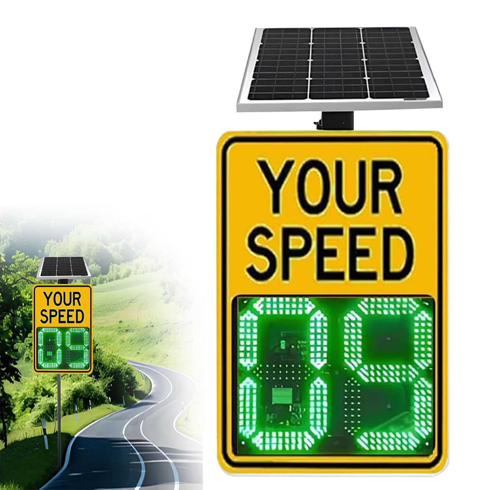 Panneau Radar De Limitation De Vitesse À Affichage Solaire, avec Retour Dinformation LED, Détection De La Vitesse Et Accessoires Complets, en Aluminium Yellow 60X75cm