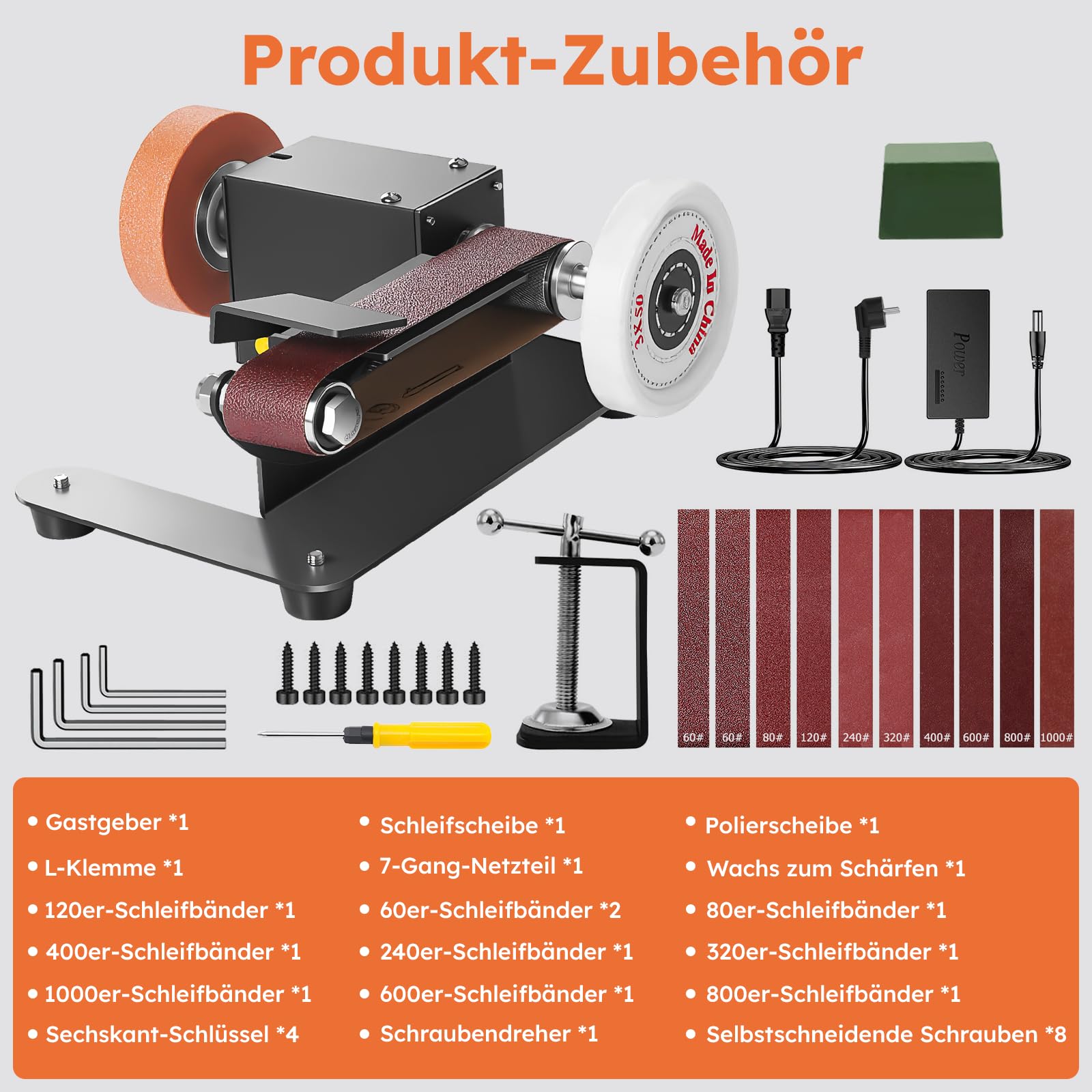 Mini Bandschleifer, 350W Elektrischer Bandschleifer, 7-Stufig Verstellbarer Polierer, DIY Polierschleifmaschine mit 10 Schleifbänder Geliefert, Schleifscheibe und Polierscheibe zum Polieren von Holz