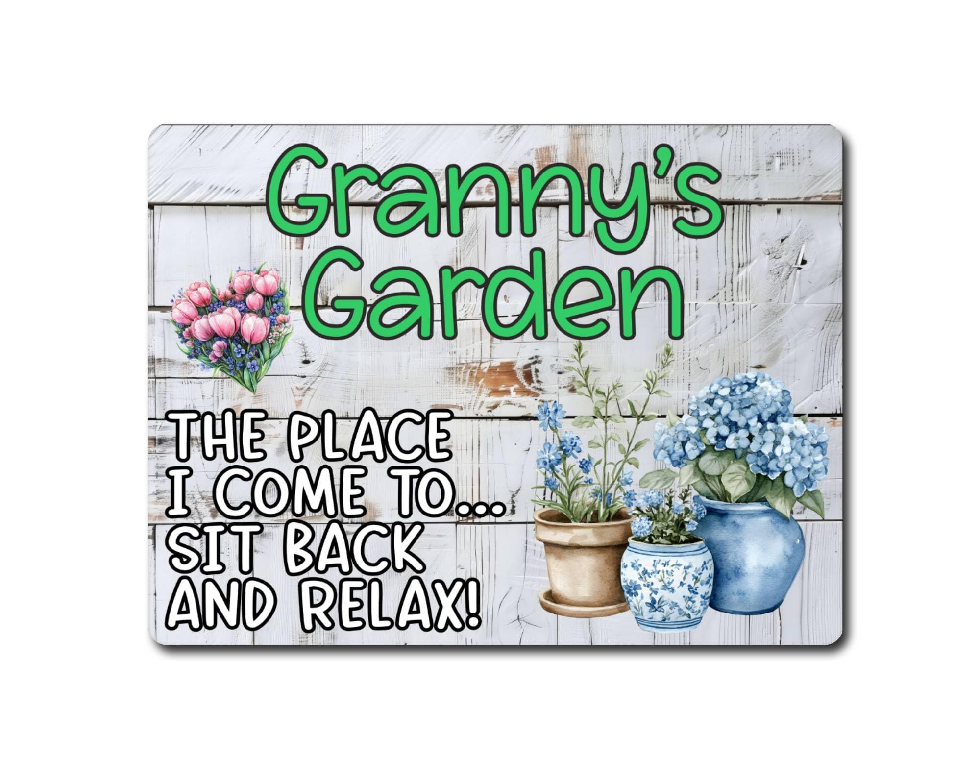 Decalarama Grandparent Garden Metal Sign Gift – Granny's Garden The Place I Come To...Sit Back And Relax - Family Fun Grandchild Home Allotment Novelty Aluminium Present