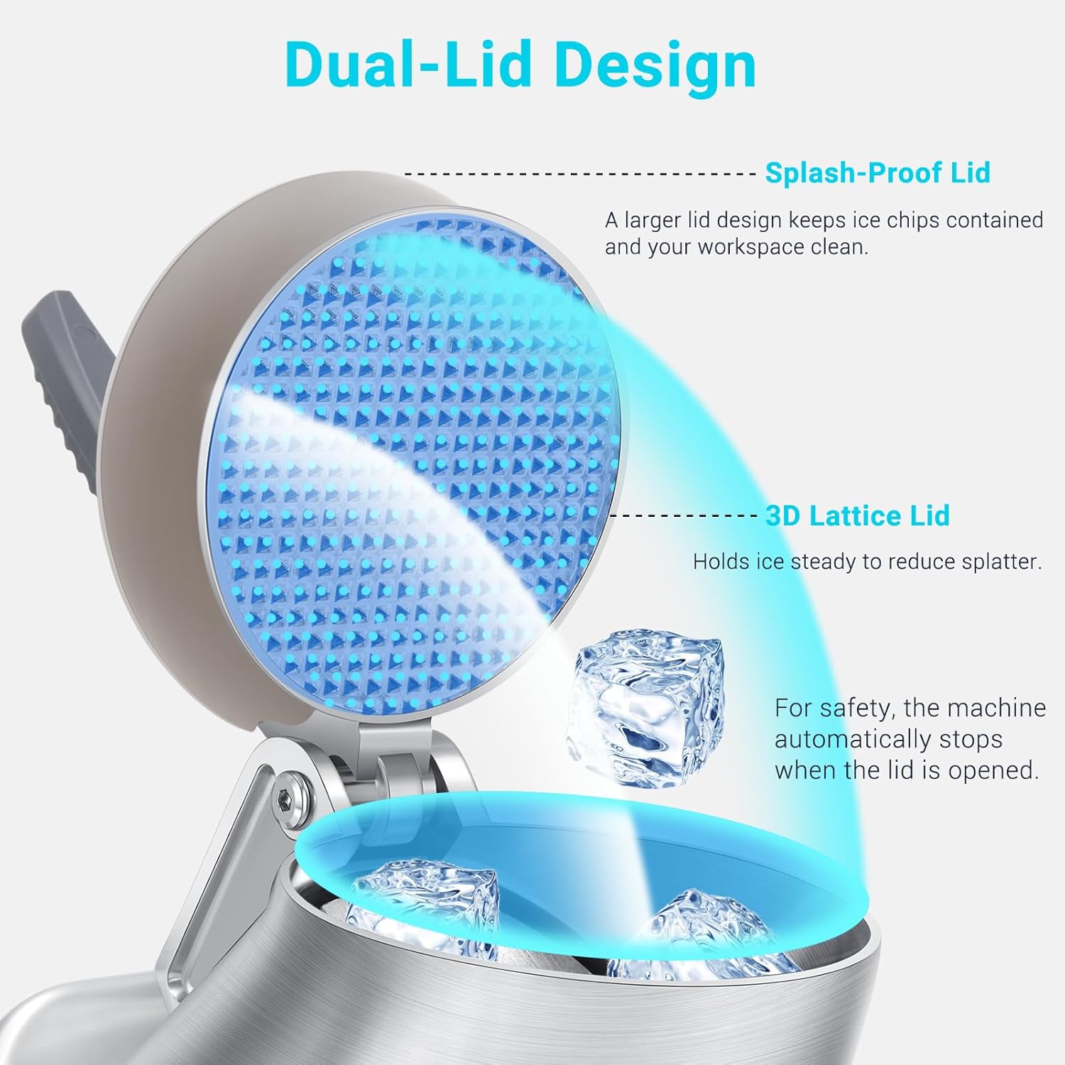 Dual Blade Ice Shaver Machine Electric, 143 lbs/hr, 300W Ice Crusher Machine with Extra Blades and Ice Pick for Home and Commercial Use, Shaved Ice Machine, ETL-Listed, Silver