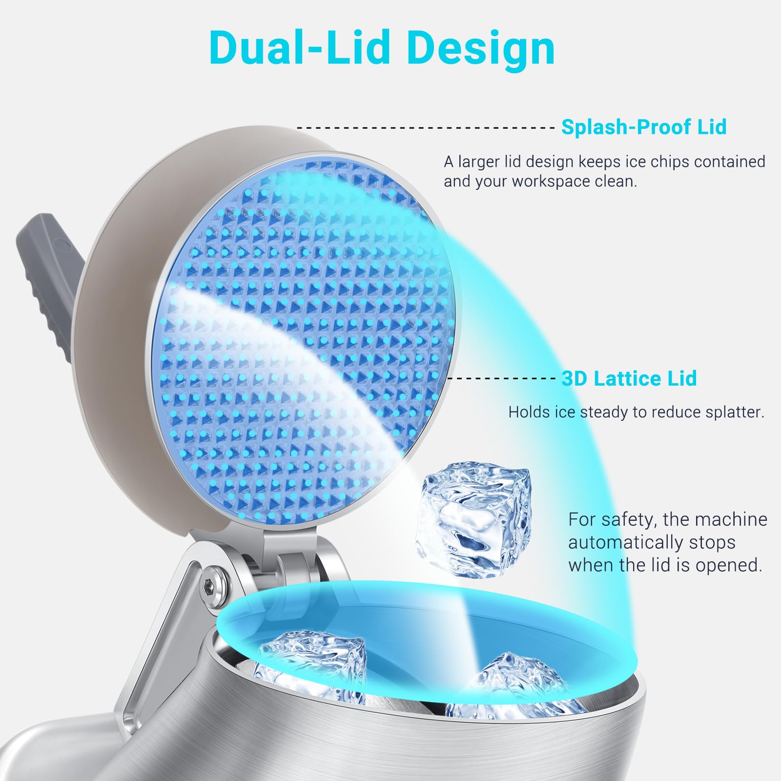 Máquina de afeitar de hielo de doble hoja eléctrica, 143 libras/hora, máquina trituradora de hielo de 300 W con cuchillas adicionales y picador de hielo para uso doméstico y comercial 5