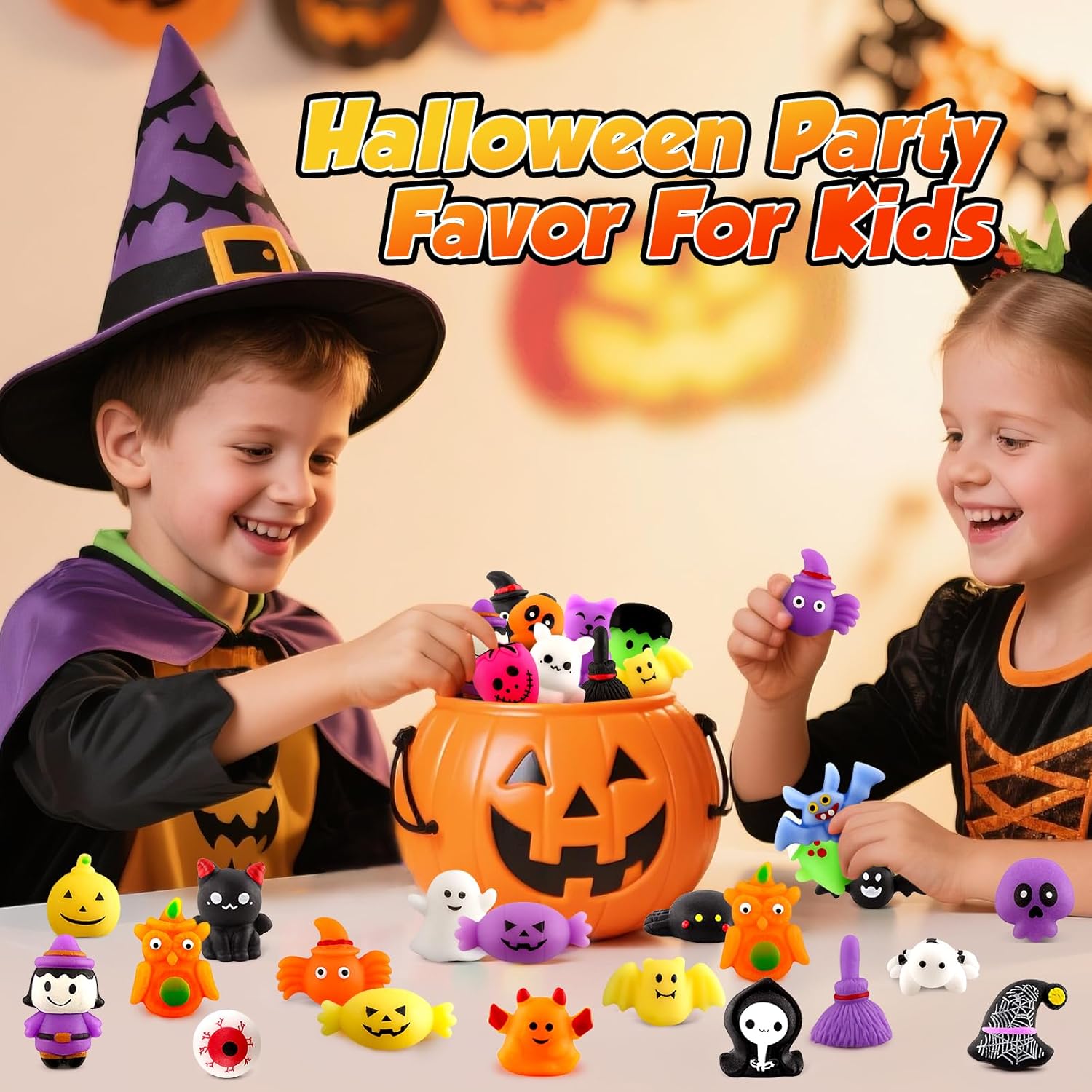 SpringFlower 60PCS Halloween Party Favor for Kids, Halloween Classies Character Squishy Toys for Goodie Bags Stuffers Filler, Squishy Toys for Classroom Prize Reward