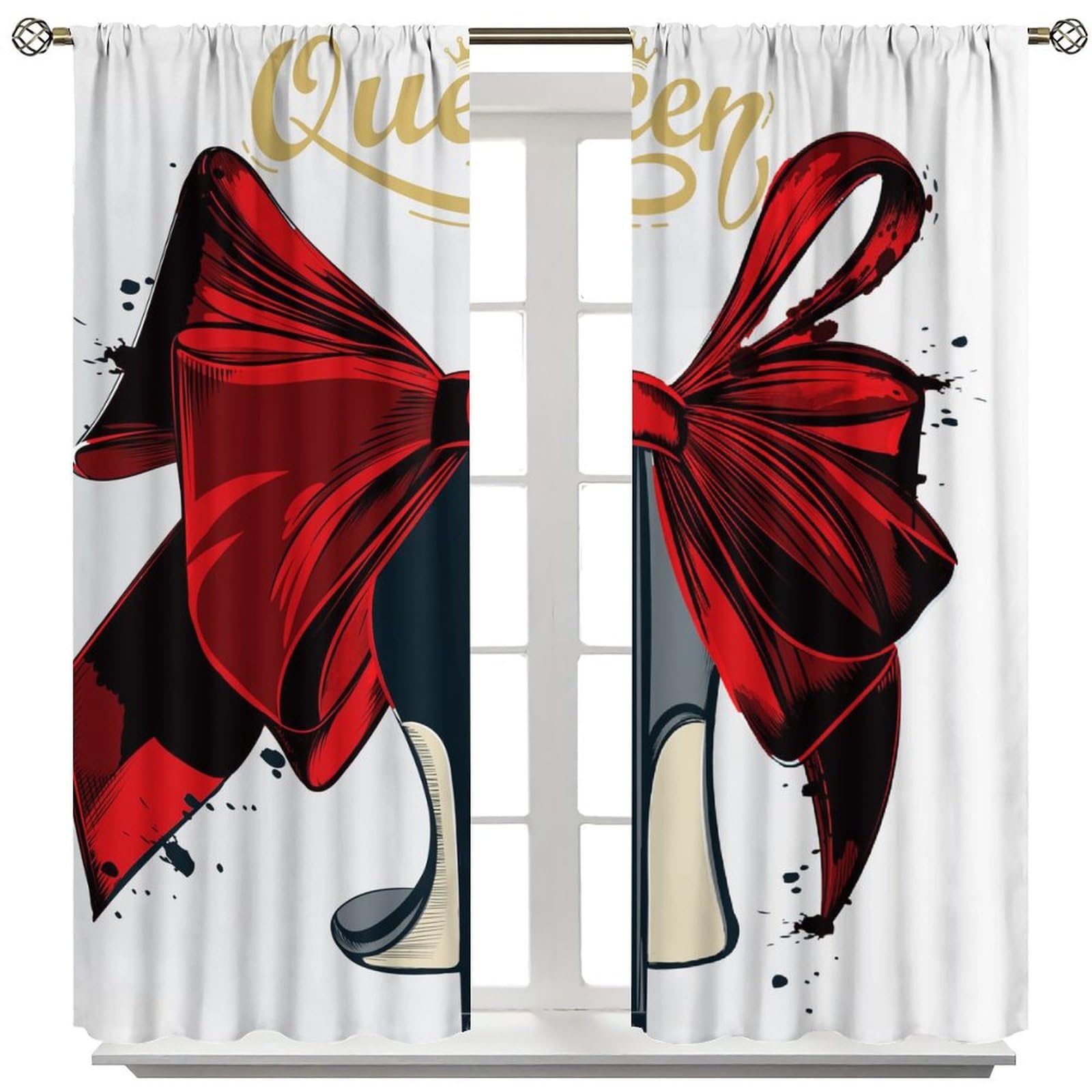 High Heels Curtains, Stylish Elegant Red Bow High Heels Prints Blackout Rod Pocket Window Treatments Drapes for Ladies Bedroom Living Room52x84in, Style-3