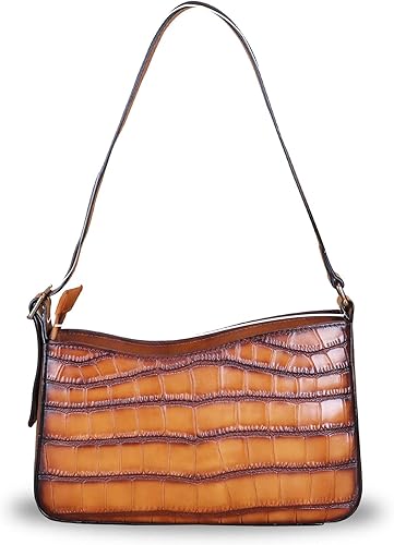 Miniatura 3 de Bolso de cuero genuino para mujer bolso de mano con patrón de cocodrilo Marrón, Púrpura/Ombre Force., Rojo