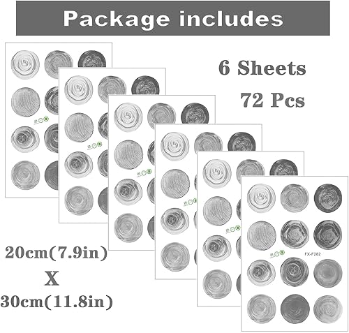 Miniatura 5 de 6 hojas de 72 calcomanías de pared de lunares de acuarela gris y negra, calcomanías de pared de sacinora Circle DIY, vinilo extraíble para armario,