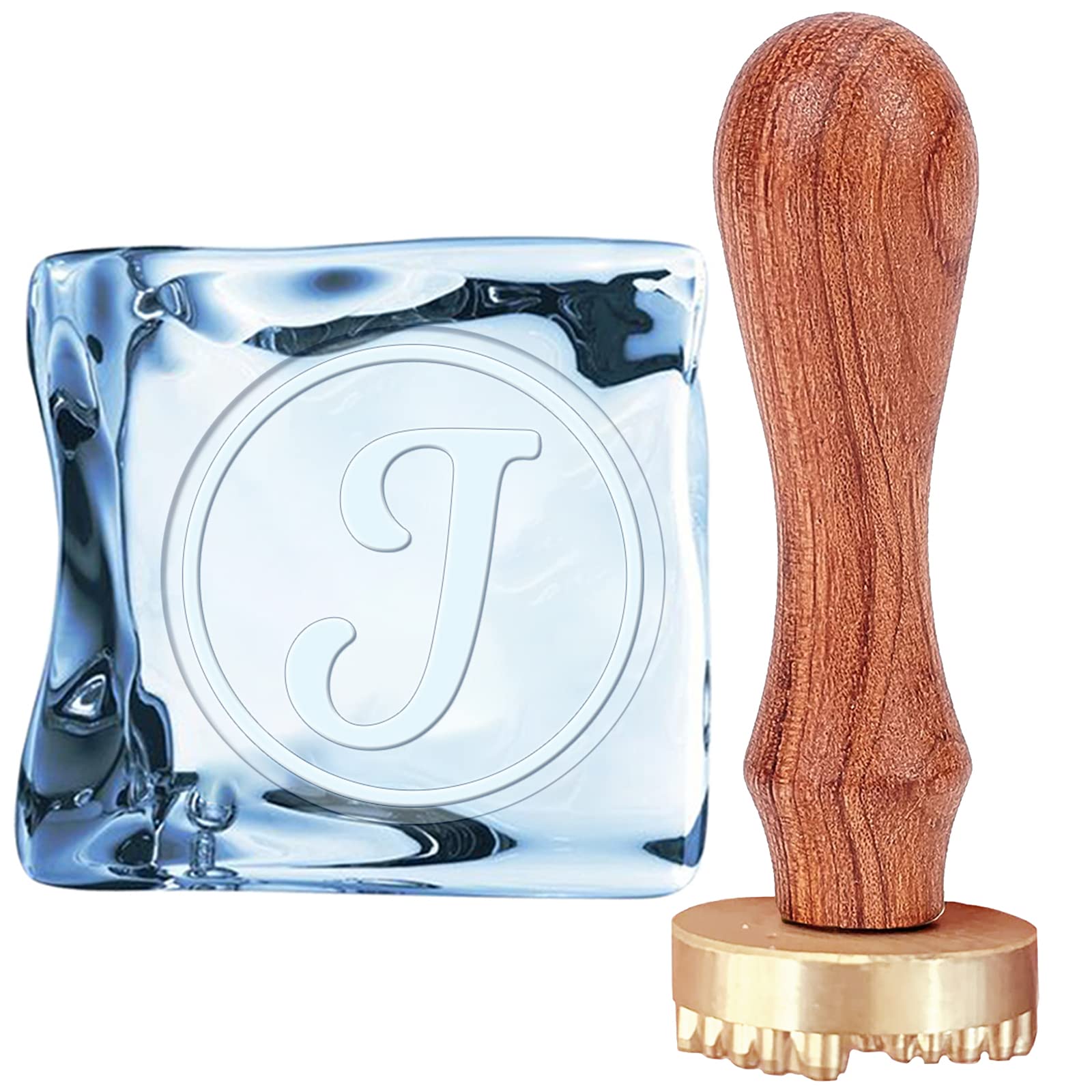 CRASPIRELetter Ice Stamp J Ice Cube Stamp Ice Branding Stamp with Removable Brass Head & Wood Handle Vintage Ice Stamp for DIY Crafting Cocktail Whiskey Mojito Drinks Bar Making
