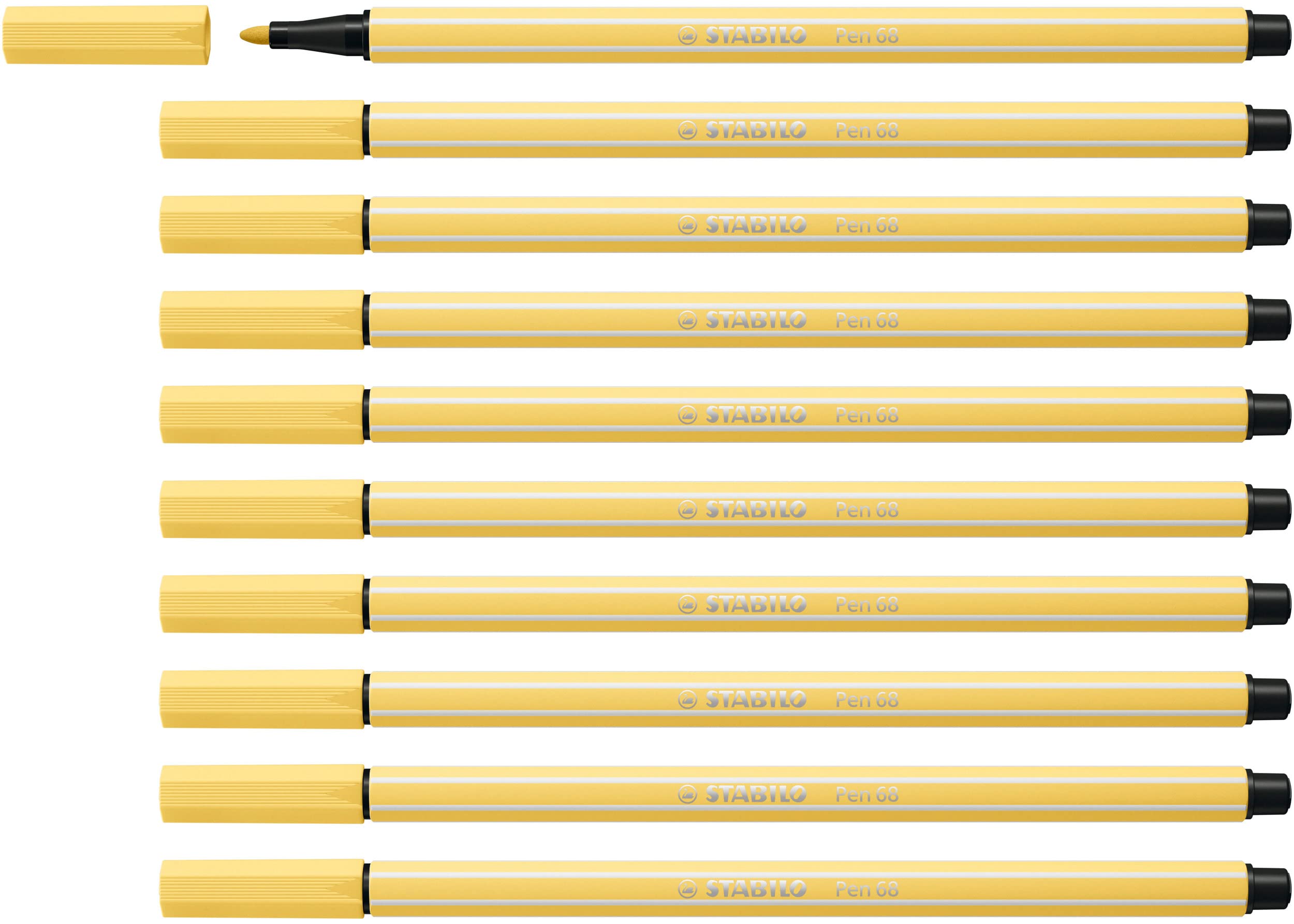 STABILO Pen 68 - Premium Fibre-Tip Pen - Pack of 10 - Light Yellow, 1 count (Pack of 10)