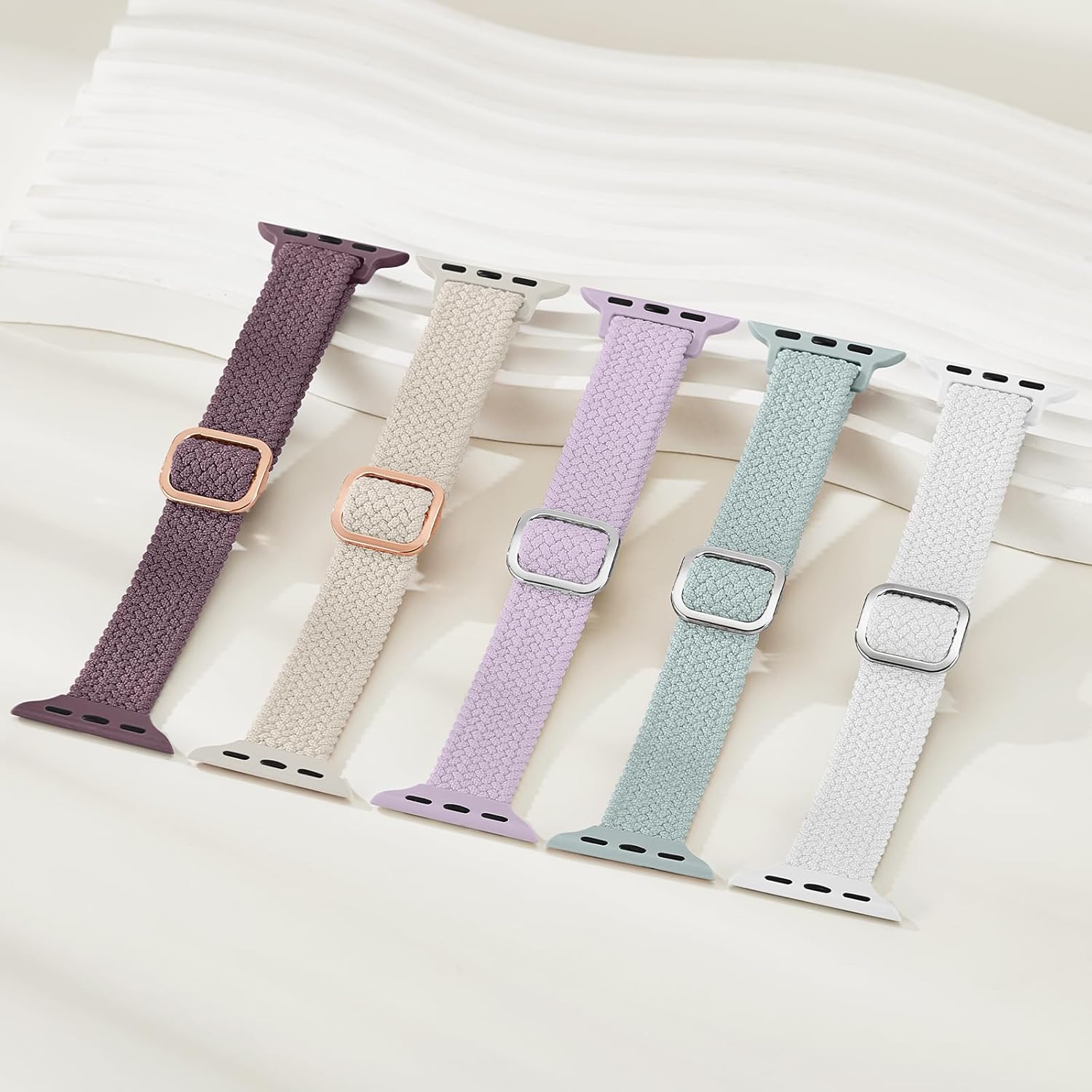 5 Pack Slim Braided Stretchy Bands Compatible with Apple Watch Band 40mm 41mm 42mm 38mm 44mm 45mm 46mm 49mm Women Men, Thin Elastic Nylon Solo Loop Straps for iWatch Series 10 9 8 7 6 5 4 3 11 SE 2/1 - Image 7