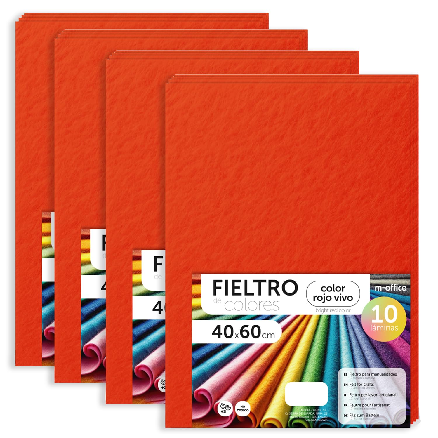 Fieltro para Manualidades, Fieltro de Colores, Suave y Flexible, Material para Costura, Telas Patchwork, Ideal para proyectos DIY, artesanía o decoración, 20x30cm - m-office (rojo, 10 uds) — view 90