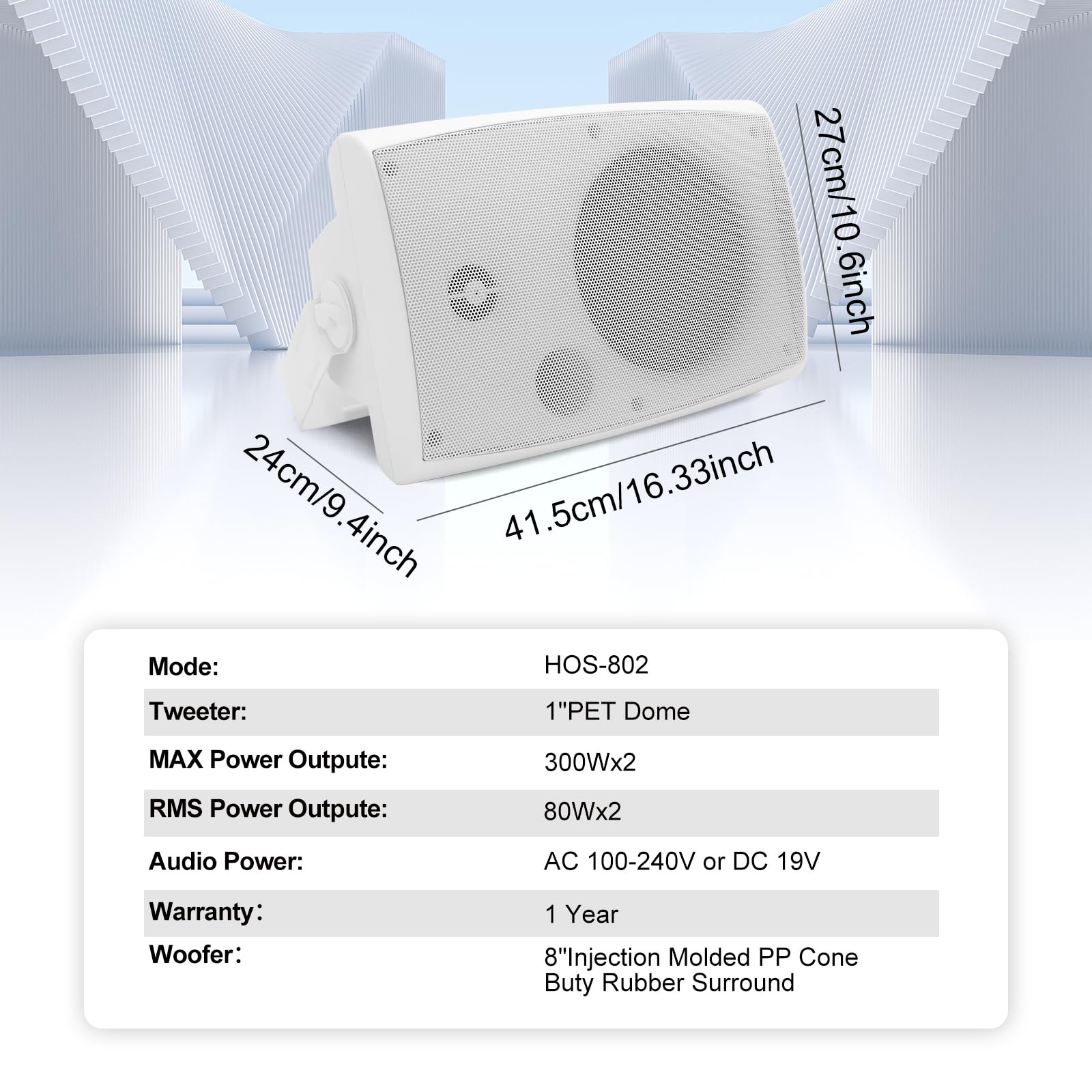 STUDIOFINIX Altoparlanti passivi esterni da 8 pollici, 600 W, grado di impermeabilità IP44, connessione cablata, accoppiamento stereo TWS, altoparlanti montabili a parete per tutte le stagioni per
