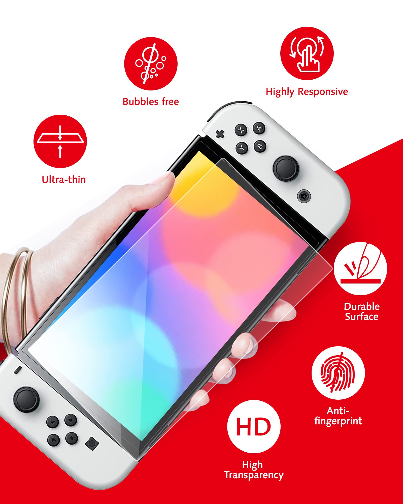 2 Pellicole Protettive In Vetro Temperato Opaco Per Nintendo Switch OLED (Modello 2021, 7") - Antiriflesso, 9H, Anti-impronta - 2