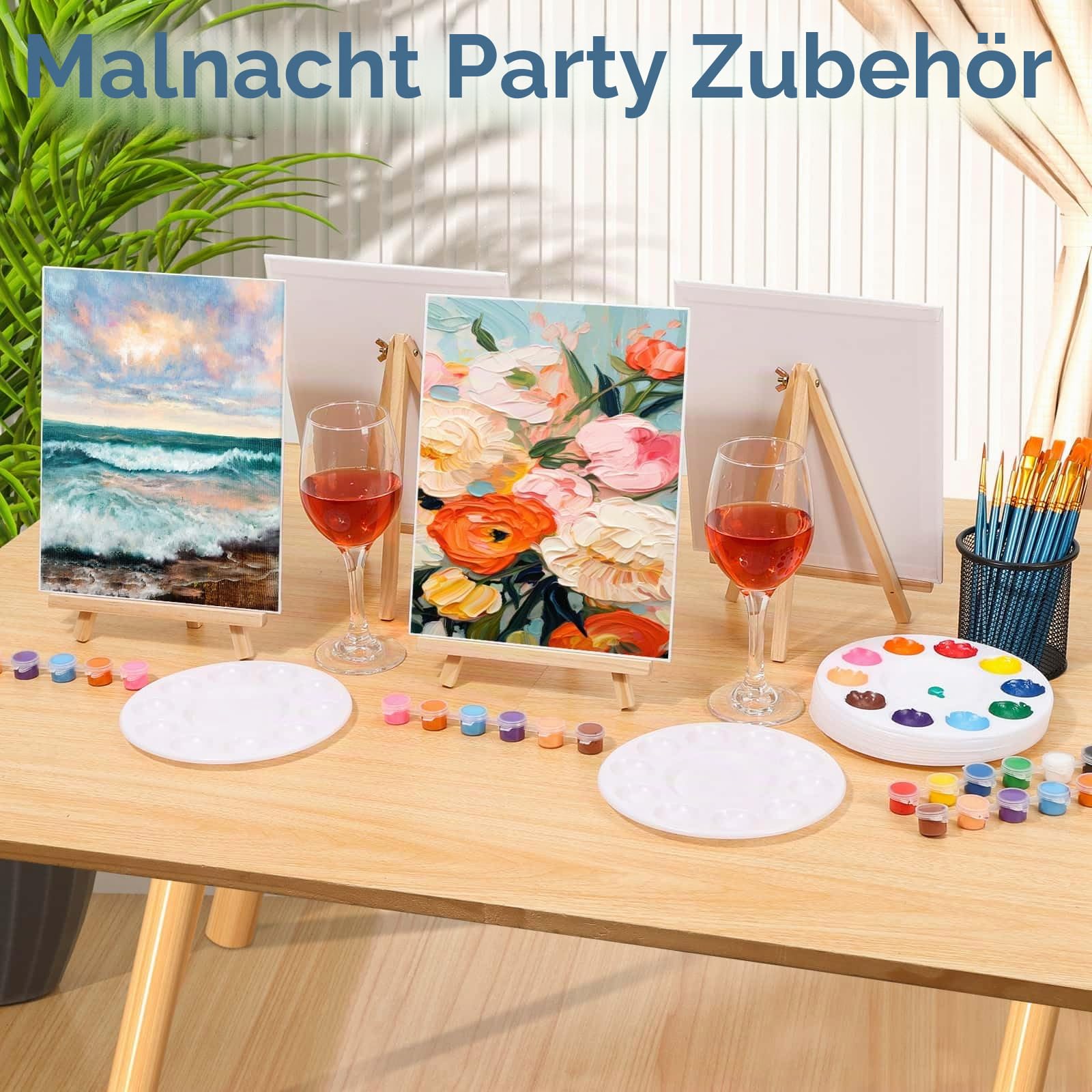 shynek 10er-Pack 20,3 * 25,4 cm Leinwandtafeln zum Malen, Kunstleinwand mit Staffelei zum Zeichnen mit 100 Stück sortierten Pinseln, Farbpaletten, 12-Farben-Acrylfarbe, Mini-Malset, für Erwachsene und