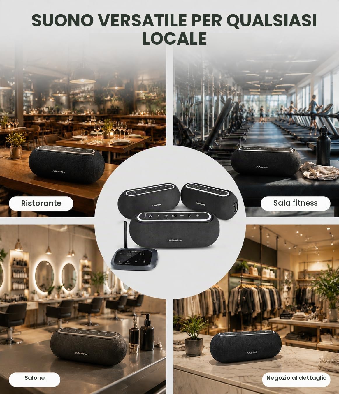 Avantree Harmony A2 – Sistema Di Altoparlanti Wireless Auracast Per Audio Di Sottofondo In Casa, Espandibile, Controllo A Un Pulsante, Bluetooth/Ottico/AUX, Per Restaurants E Piccoli Ambienti