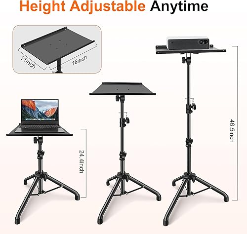 Miniatura 5 de Soporte para proyector, soporte para computadora portátil, trípode para laptop, altura de 24.4 a 46 pulgadas, soporte de piso para computadora