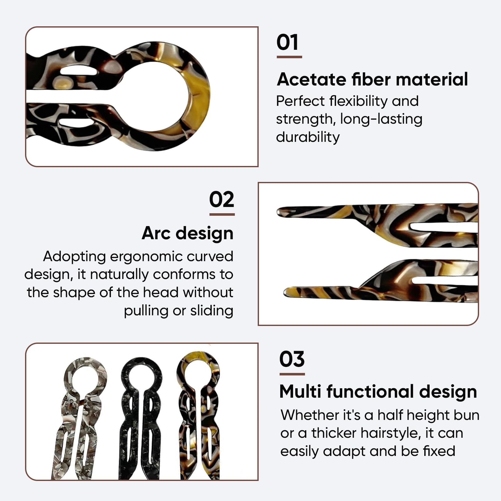 3 Pcs Prestige French Hair Pins, U Shaped Acetate Hair Fork Clips for Women - Image 3