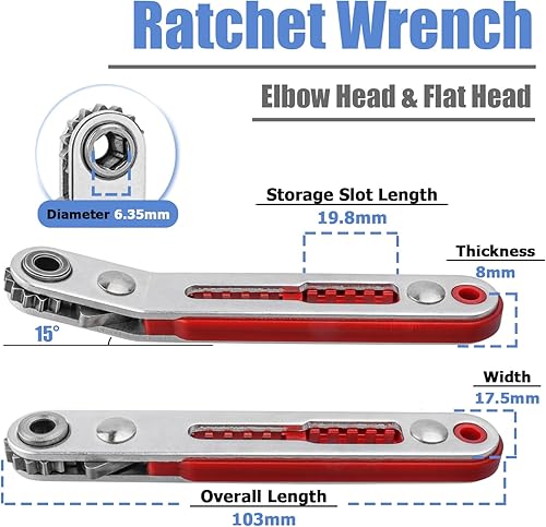 Miniatura 2 de Mesee Juego de 2 mini llaves de trinquete de 14 de pulgada, llaves de destornillador de trinquete de cabeza de codo y cabeza plana, mango de