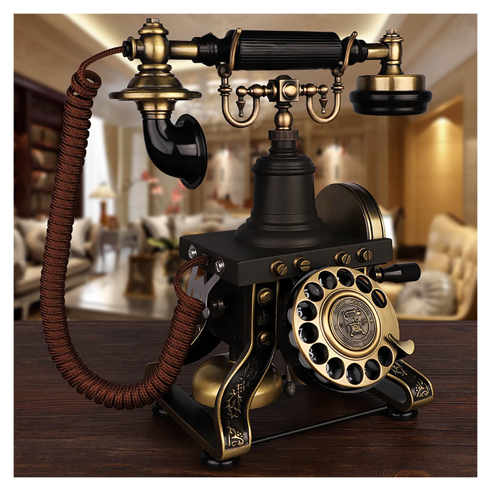 Téléphone Antique Filaire Noir rétro téléphones à la Maison téléphone Fixe à l'ancienne Mode téléphone Vintage pour décor de Bureau à Domicile