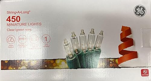 GE 60916LO String-A-Long 450--Count Luces incandescentes transparentes constantes de Navidad 60915LO