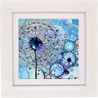 By Jo Crafts, purple blue dandelion clock ceramic wall art, small framed wall art, housewarming, birthday gift, hand painted, home décor, framed picture, allium picture