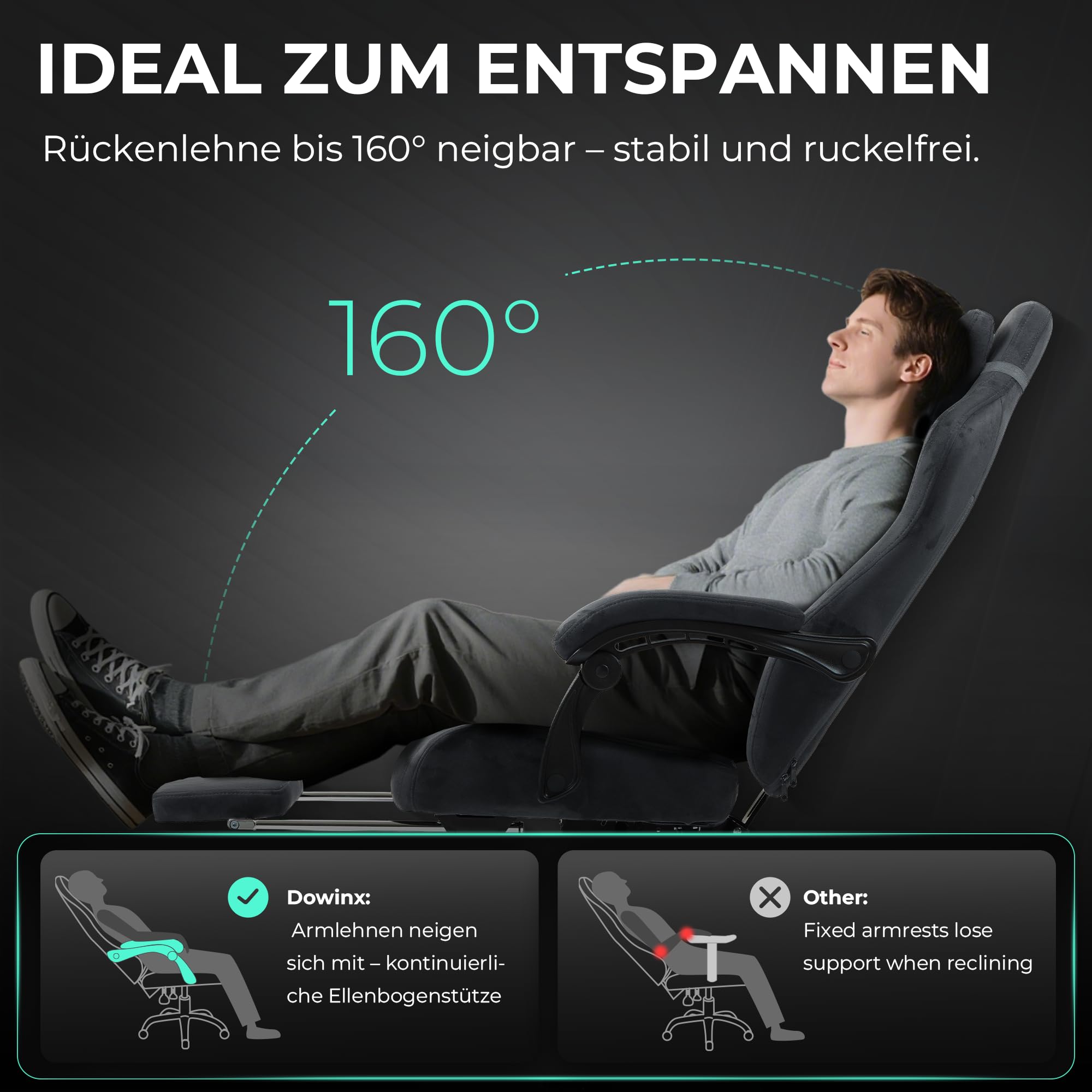 Dowinx Silla de gaming ergonómica con cojín lumbar de masaje, reposacabezas regulable en altura, acolchado de asiento grueso, reposapiés extensible, reposabrazos ajustables, terciopelo de microfibra