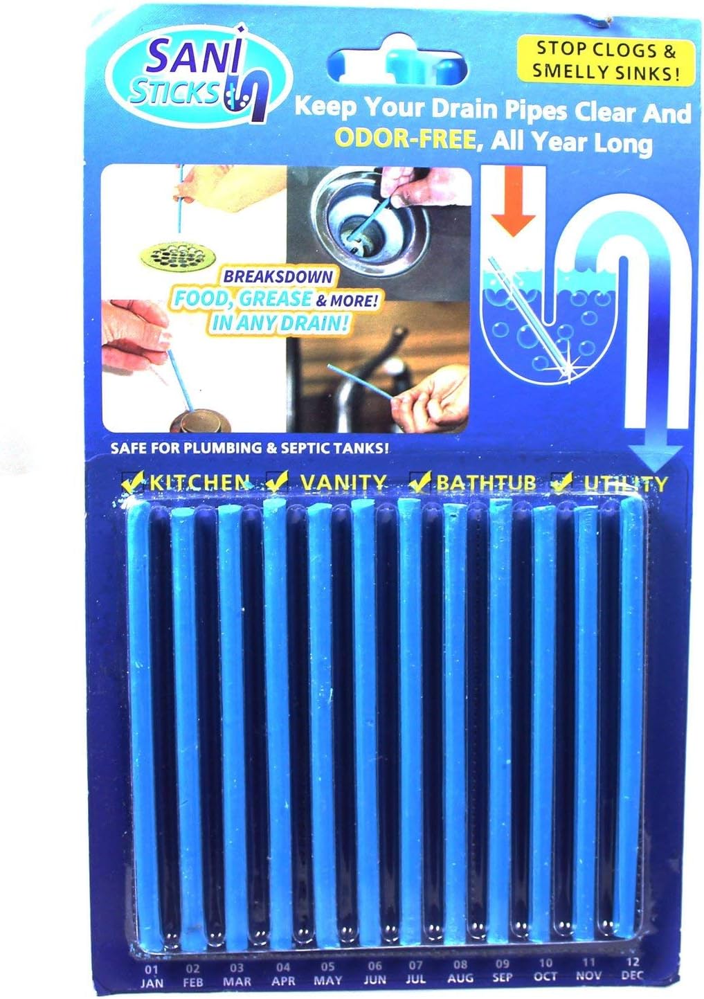 N/A.1 Excelling UK Easy Flow Drain Sticks Pack of 12 Cleaner to Prevent Blockage Total12 pcs Clogs and Bad Odors Hair Citrus Unblocked for Kitchen Pipes Clear 100% Natural Degradation