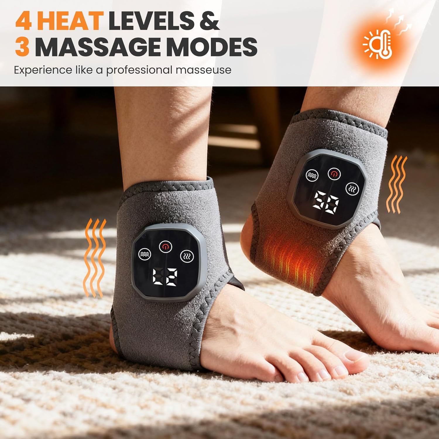 Emsense Foot Massager, Heating Foot Massager, 3-in-1 Foot Heating Massager Portable Heated Ankle Wrap Cordless Ankle Massager for Pain Relief (2PCS) — view 5