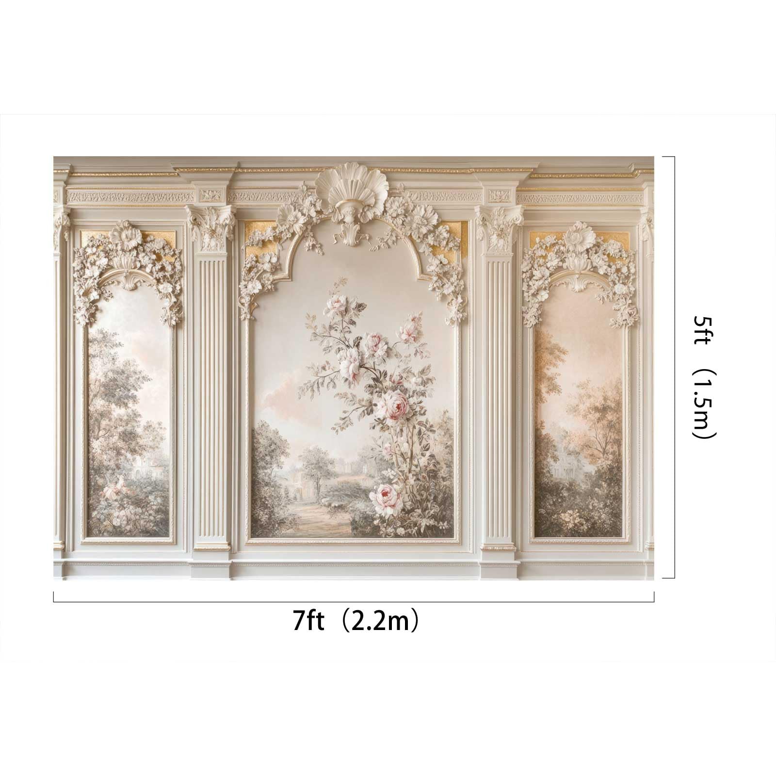 Kate Vintage kwiatowy ściana białe i złote tło 7x5ft/2,2x1,5m