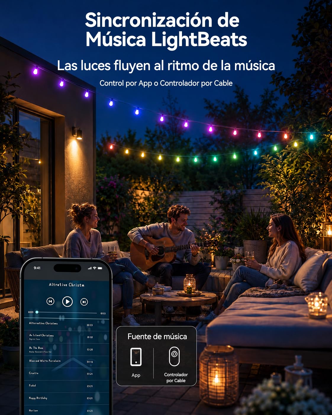 Meevt Guirnalda Luces Exterior RGB 20M, Luces LED Jardín Regulables S14
