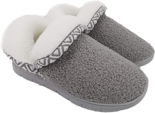 ofoot Womens Warm Fuzzy House Slippers with Back,Faux Fur Bedroom Shoes Soft Thick Memory Foam Plush Lining Indoor Outdoor Non Slip Rubber Soles