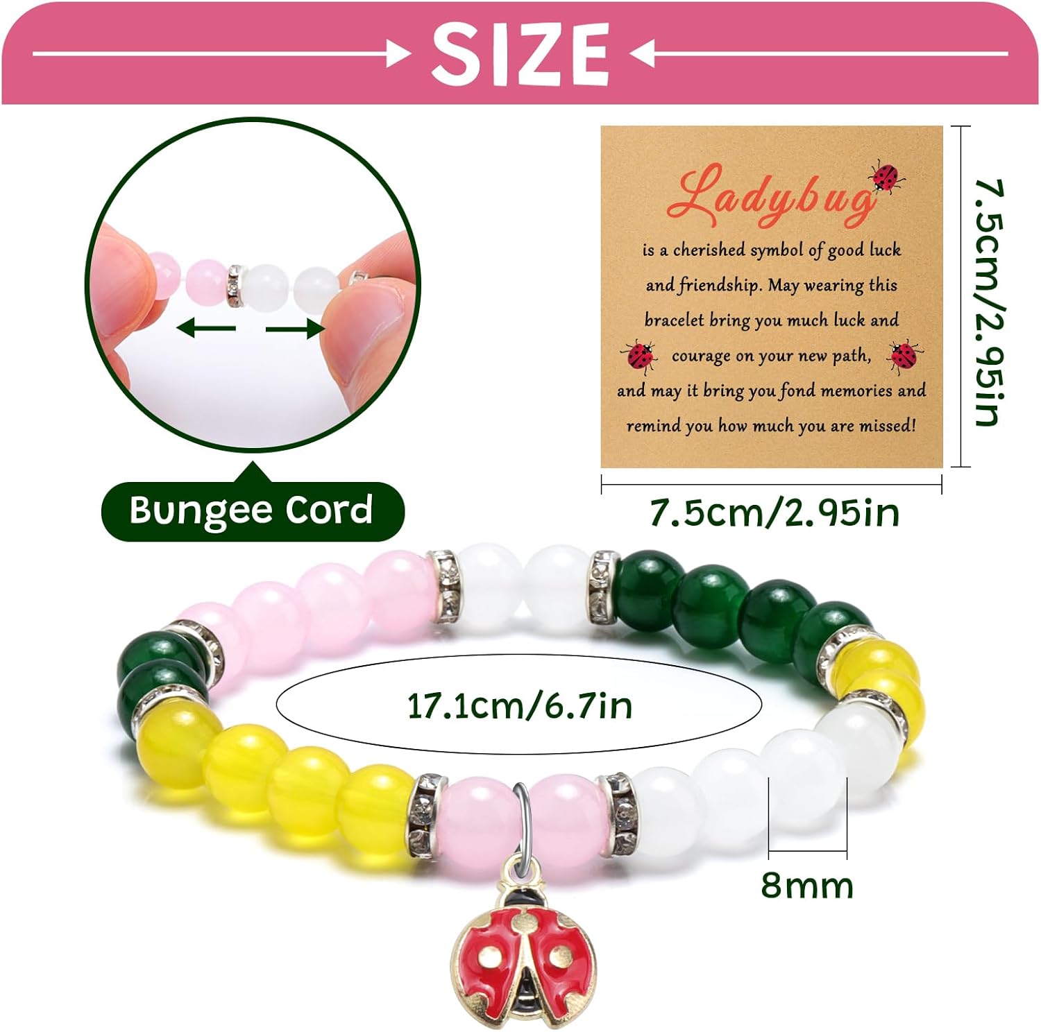 Ladybug Lover Gifts Bracelet Ladybug Inspirational Retirement Gifts for Best Friend Women 2026 Coworker Leaving Farewell Going Away Goodbye Gift for Coworker Beaded Bracelet with Massage Card - Image 2