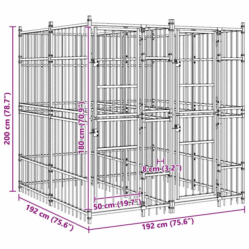 vidaXL Chenil d'Extérieur pour Chiens Acier 3,69 m² Cage Niche Enclos Chiots