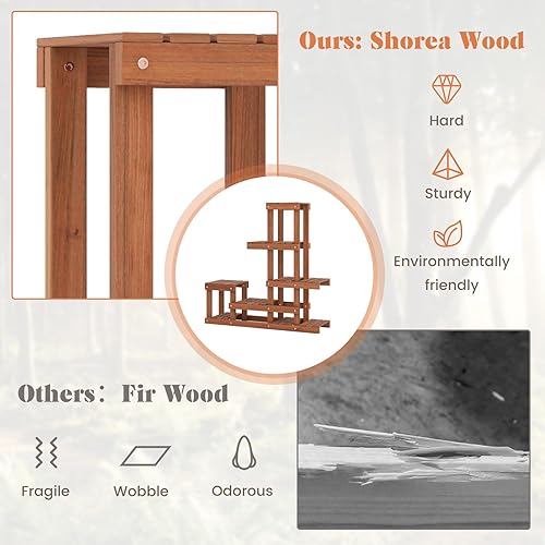 Miniatura 4 de Giantex Shorea - Soporte de madera para plantas de 6 niveles, estante escalonado para múltiples plantas en maceta con estructura alta y baja,