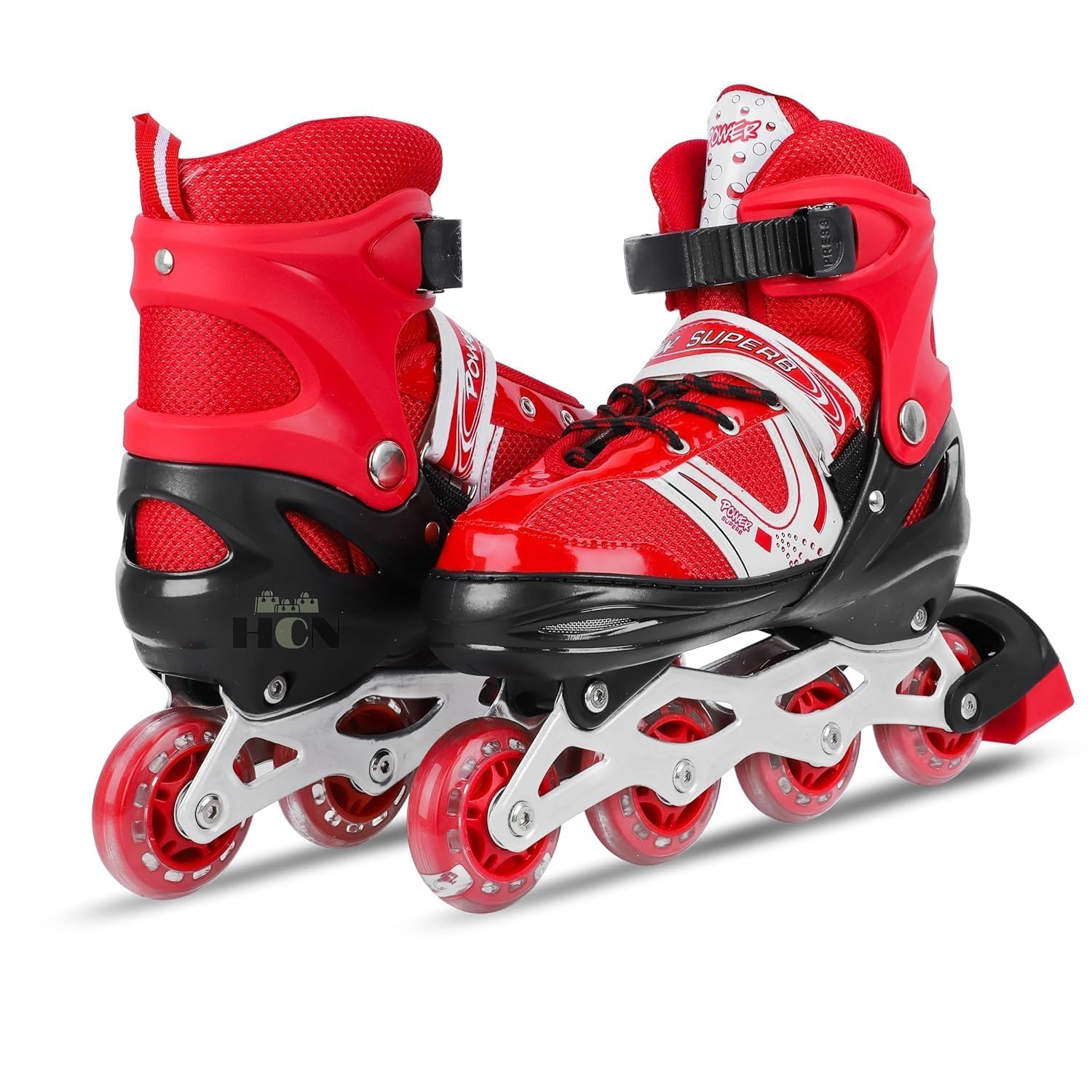 NestPlay Inline Skates Size Adjustable All Pure PU Strong Wheels Aluminium with LED Flash Light on Wheels, Skating Boy Age Group 9-15 Years (RED Color)-image-34