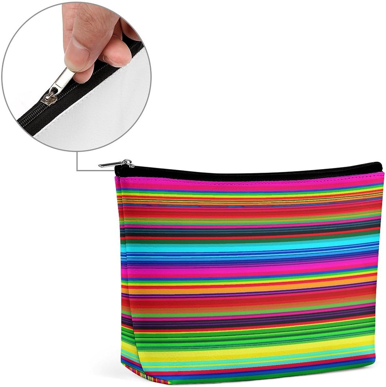 Colorful Mexican Stripes Cosmetic Bag for Women Small Cute Makeup Bag for Purse Waterproof Pu Leather Mini Makeup Pouch Aesthetic Portable Fabric Mini Zipper Pouch for Travel image 4