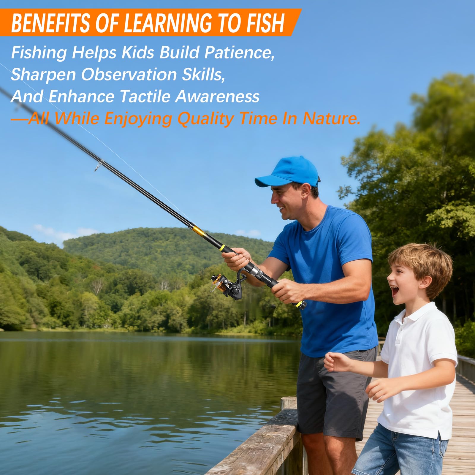 Canne à Pêche Télescopique pour Enfants, Kit Complet avec 2 Tailles (1.8m & 2.1m), Moulinet et Appâts, Matériel de Débutant Adapté dès 3 Ans, Garçons & Filles (Canapeche Canni)