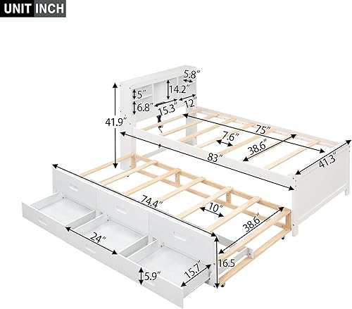 Miniatura 34 de Merax Cama de plataforma de madera tamaño individual con cama nido, no requiere somier, gris Gris,Espresso,Blanco
