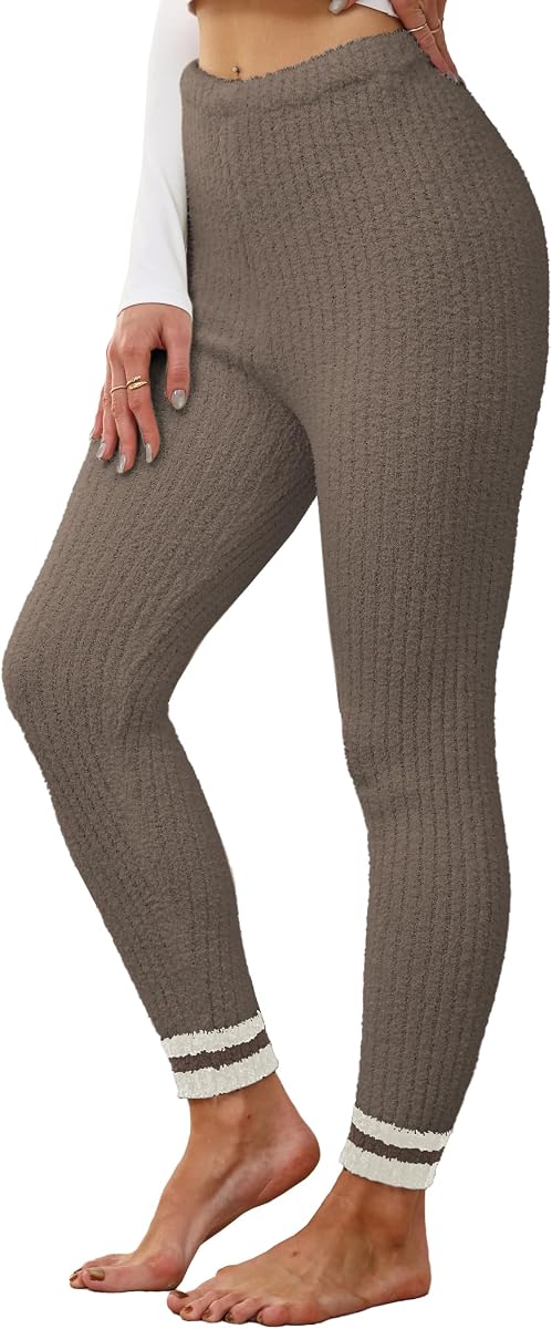 Famulily Womens Soft Ribbed Knit Fleece Leggings Winter Warm Thermal Tights Pants