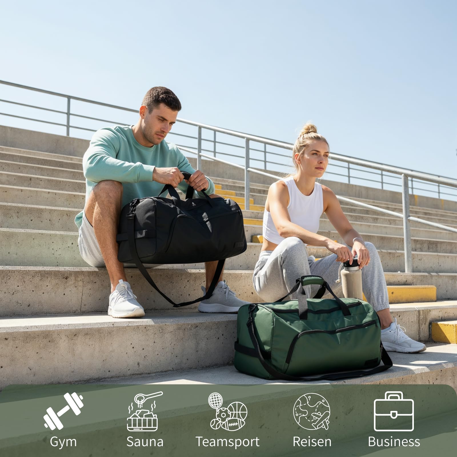 BOUM Borsa organizer, borsa sportiva con scomparto per scarpe, per viaggi, affari, palestre e uomini, funzione zaino, divisori rimovibili, impermeabile, per fitness, calcio, arti marziali, nuoto