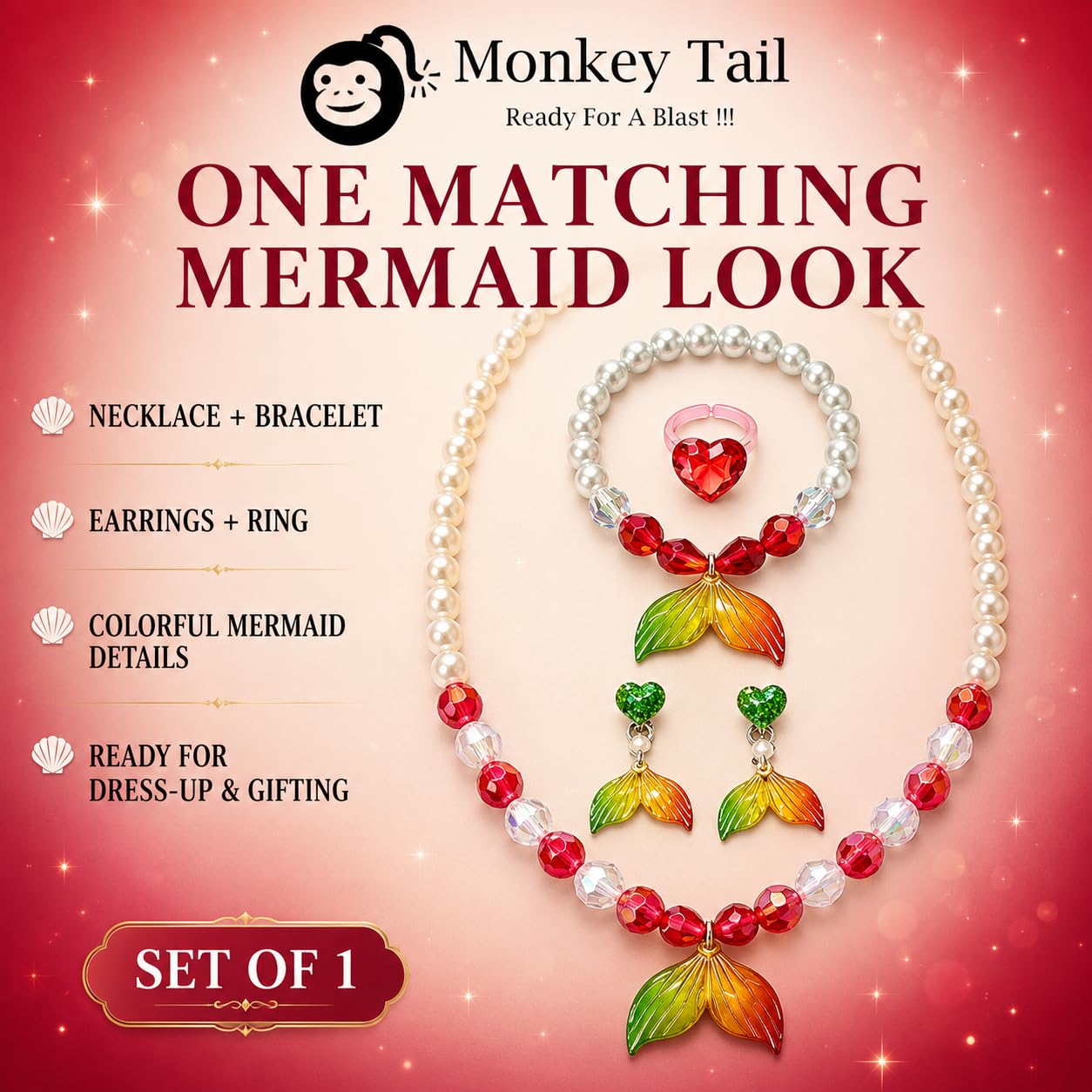 MONKEYTAIL Birthday Return Gift for Girls, Red Mermaid Jewellery Kit 3