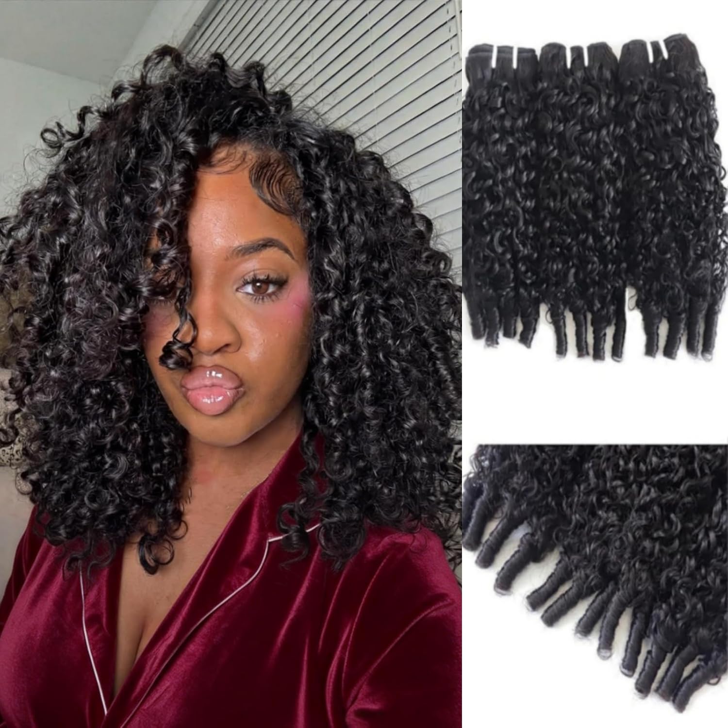 Burmese Curly Bundles Human Hair 12 14 16 Inch 3 Bundles Wet and Wavy Hair Bundle Quick Weave for Women Water Wave with Spiral Curly End Hair Extensions Natural Black