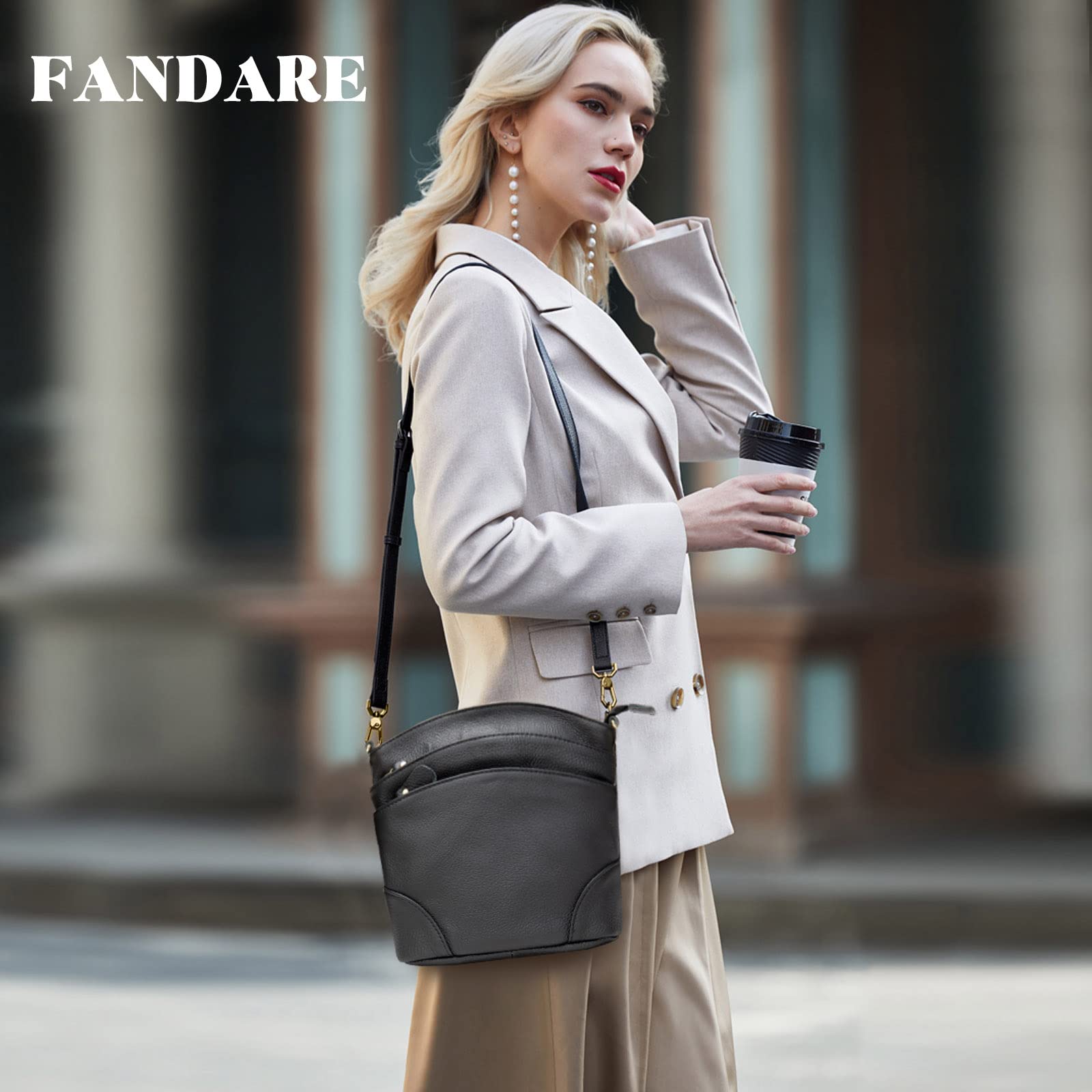 FANDARE Damen Handy Umhängetasche Crossbody Tasche Handtaschen Leder Schultertasche Frauen Handytasche zum Umhängen Schultertasche Portemonnaie Geldbörse Damentasche Schwarz