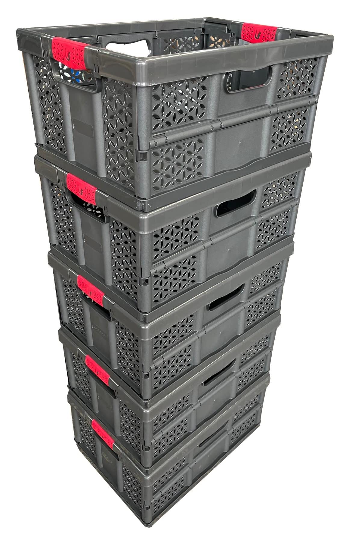 Buy 5 x 32 Litre Extra Strong Folding Plastic Stacking Storage Crates