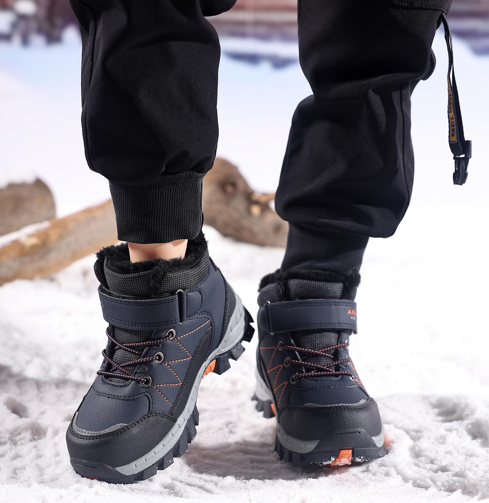 TARELO Winterschuhe Kinder rutschfeste Winterstiefel Mid Schneestiefel Jungen Unisex Gefütterte Wanderschuhe 32-39 (Blau,38)
