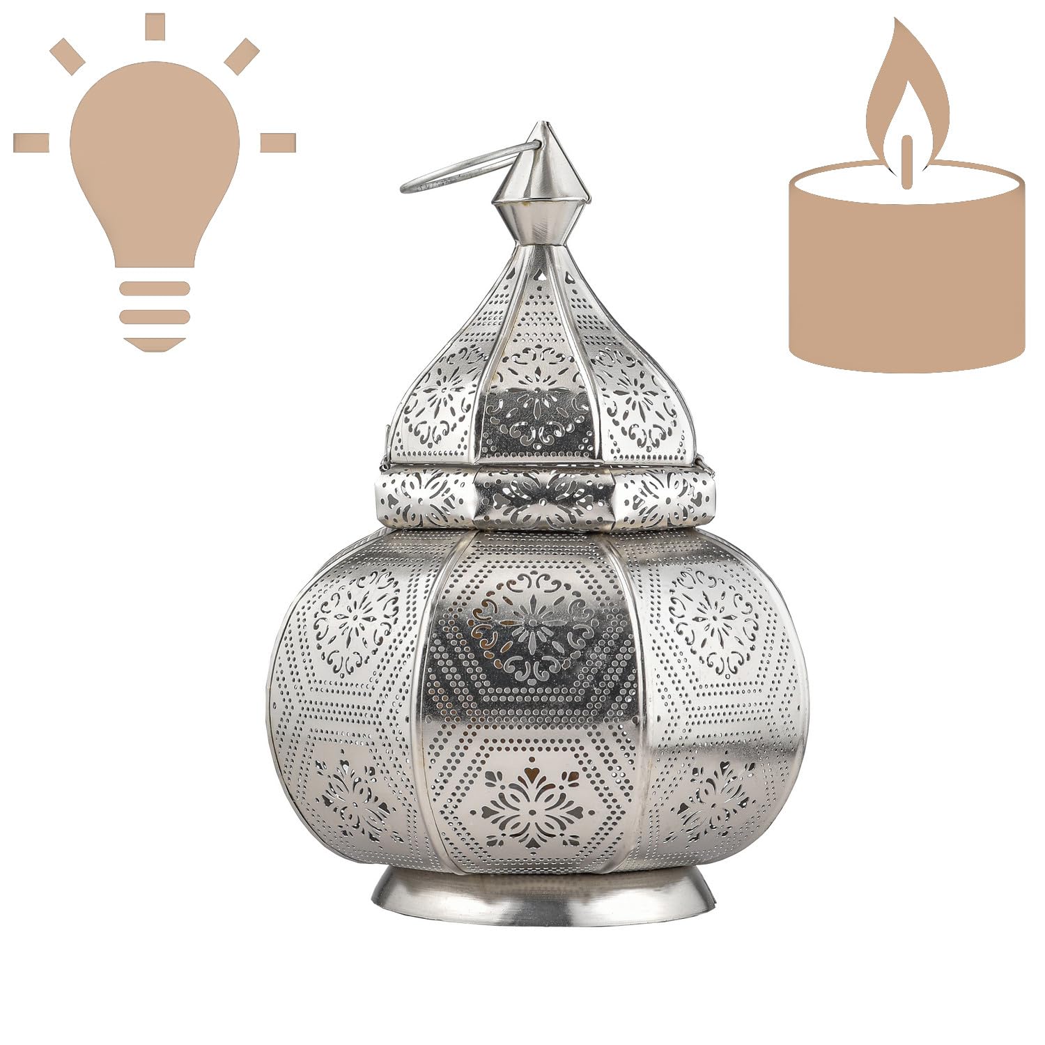 Zestaw 2 lamp i latarni Marrakeszu w jednym z metalu o wielkości 30 cm | Lampa stołowa Mahana srebrna jako orientalna dekoracja