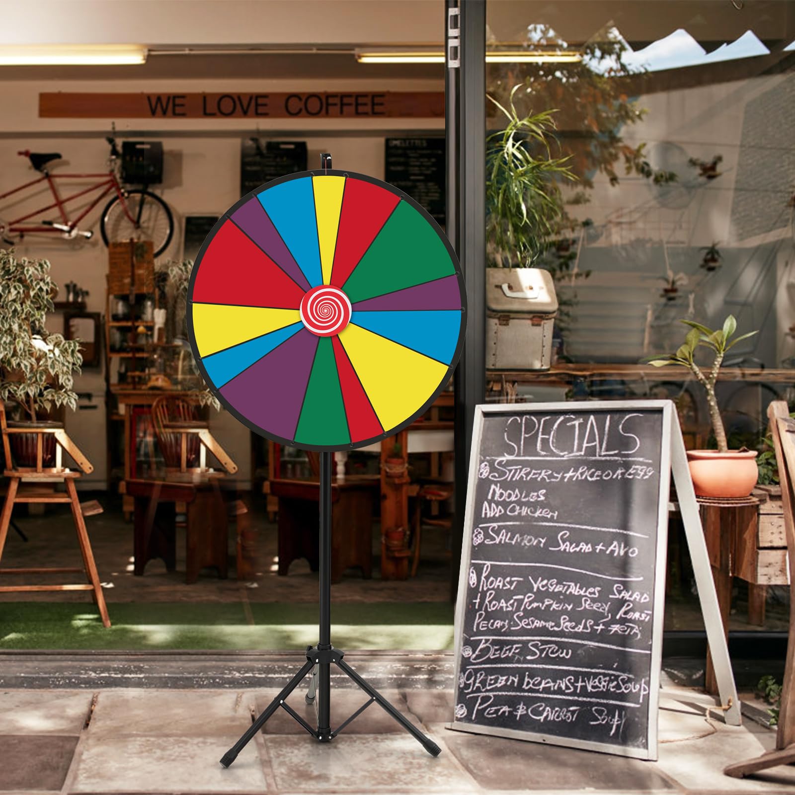 GOPLUS - Rueda de la fortuna Φ 76 cm,rueda de precio de altura ajustable con trípode y 14 ranuras personalizable,rueda de juego reutilizable con bolígrafo borrable goma para fiestas,cumpleaños